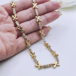 Gemma XO Kiss Cross Gold Crystal Choker Necklace