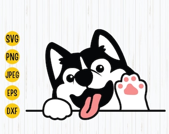 Smiling Siberian Husky Peeking Dog Vector Clipart (Digital Download)