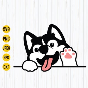 Siberian Husky Svg, EPS, Png, Jpg, Peeking Smiling Dog, Pet Design Logo, Clipart Vector Cricut Cut Instant Download