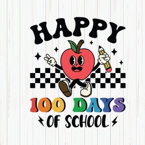 Retro Happy 100 Days of School Svg, 100 Days Apple Svg, 100 Days Of School Teacher Shirt, Back to School, Svg Files for Cricut, Download