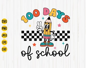 Rétro 100 jours d'école SVG : fichier de coupe de chemise d'enseignant (téléchargement numérique)