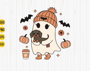 Halloween Dachshund Ghost SVG: Straszny projekt jamnika (pobieranie cyfrowe)