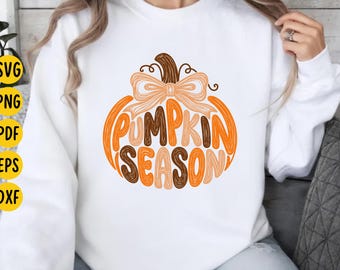 Pumpkin Season SVG: Fall Bow Autumn Pumpkin, Distressed Pumpkin Spice,  Retro Thanksgiving Digital Download