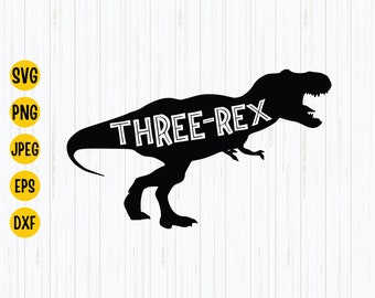 Tre Rex dinosaurie 3-årsdag SVG, rolig T-Rex-tröja (digital nedladdning)