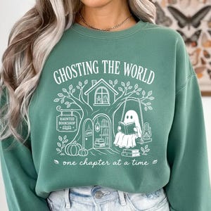 Ghosting The World SVG: Ghost Reading Book Lover Halloween, Bookish Fall Autumn Reader Digital Download