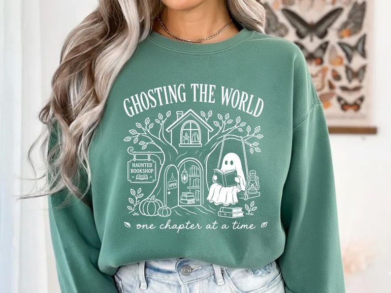 Ghosting The World SVG: Ghost Reading Book Lover Halloween, Bookish Fall Autumn Reader Digital Download