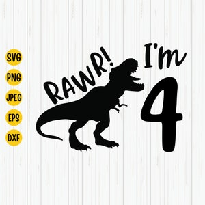 Rawr I'm 4 Svg, vierde verjaardag Svg, dinosaurus verjaardag Svg, verjaardag Saurus Svg, 4e verjaardag jongen Svg, vier jaar oud, T-Rex Svg, Cricut