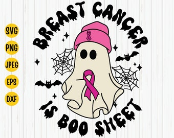 Breast Cancer Awareness Halloween Ghost Svg - Pink Ribbon Boo Sheet (Digital Download)