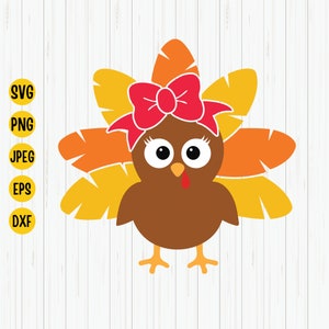 Thanksgiving Turkey Svg, Fall Svg, Turkey Clipart, Kid Turkey Cut File, Cool Turkey Svg File for Cricut, Girls Thanksgiving Digital Download