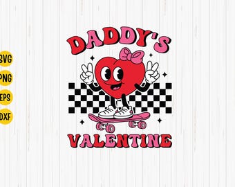 Daddy's Valentine Retro Heart Cartoon SVG: Skateboard Girl (Digital Download)