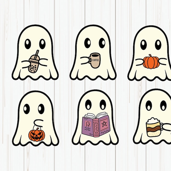 Cute Ghost Halloween Bundle Svg, Little Ghost Ice Coffee Svg, Halloween Pumpkin Svg, Halloween Coffee, Cute Ghost Svg, Png, File For Cricut