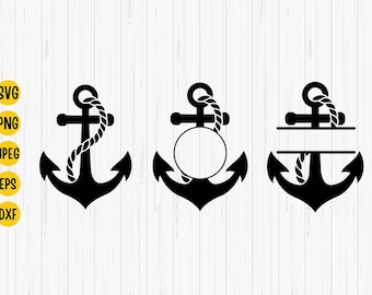 Monogramme d'ancre nautique SVG : emblème de bateau, cadre de nom divisé (téléchargement numérique)