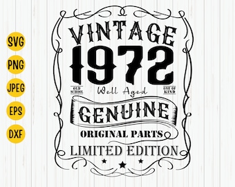 Vintage 1972 50th Birthday SVG Design (Digital Download)