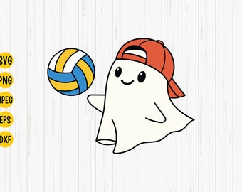 Halloween Sport Cute Ghost Svg, Ghost Volleyball, Sports Boo, Spooky Season, Sports Spooky, Bougie Ghost, Volleyball Halloween, Svg Cut File