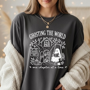 Ghosting The World SVG: Ghost Reading Book Lover Halloween, Bookish Fall Autumn Reader Digital Download