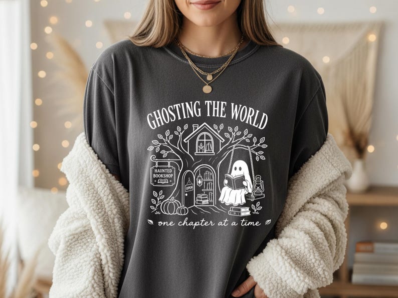 Ghosting The World SVG: Ghost Reading Book Lover Halloween, Bookish Fall Autumn Reader Digital Download