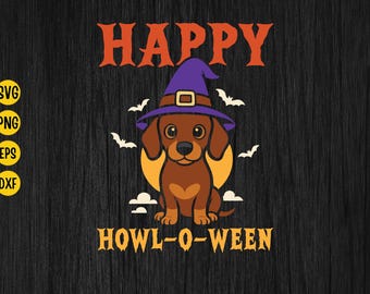 Halloween Dachshund Witch SVG: Straszny projekt psa Weenie (pobieranie cyfrowe)