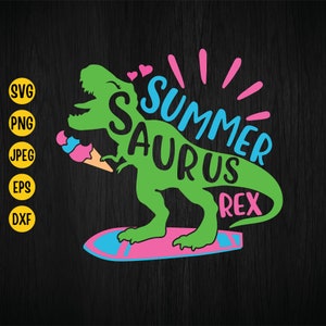 Summer Saurus T-Rex SVG: Funny Dinosaur Clipart (Digital Download)