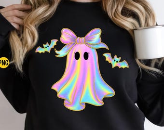 Iridescent Ghost PNG: Coquette Halloween Design (Digital Download