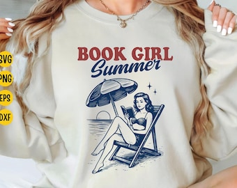 Book Girl Summer SVG, Vintage Girl Reading Book Png, Summer Beach Book Svg, Bookish Book Lover, Summer Reading Png, Adult Humor Svg Cut File
