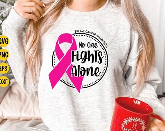 Breast Cancer Awareness Ribbon SVG: No One Fights Alone (Digital Download)
