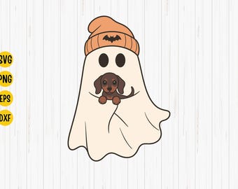 Halloween Dachshund Ghost SVG: Straszny projekt jamnika (pobieranie cyfrowe)