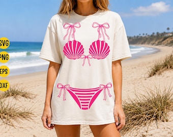 Coquette Seashell Bikini SVG Bundle: Summer Coastal Girly, Beach Bow Swimsuit Digital Download