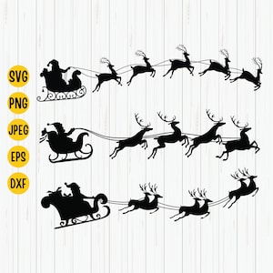 Christmas Santa&#39;s Sleigh Ride Reindeers Svg, Christmas Svg, Santa&#39;s Sleigh Reindeers,  Merry Christmas Shirt Gift, Flying Santa Sleigh Svg