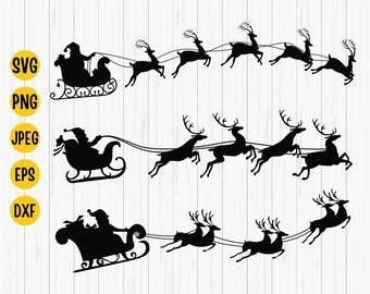 Christmas Santa's Sleigh Ride Reindeers Svg, Christmas Svg, Santa's Sleigh Reindeers,  Merry Christmas Shirt Gift, Flying Santa Sleigh Svg