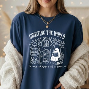 Ghosting The World SVG: Ghost Reading Book Lover Halloween, Bookish Fall Autumn Reader Digital Download