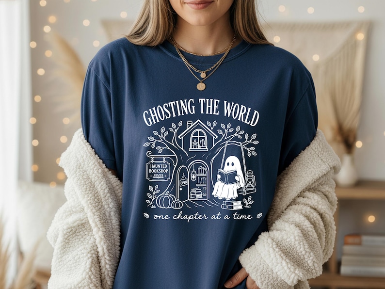 Ghosting The World SVG: Ghost Reading Book Lover Halloween, Bookish Fall Autumn Reader Digital Download