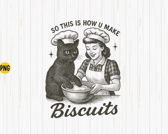 Vintage Cat Biscuits PNG: Retro Cat Lover Bakery Clipart (Digital Download