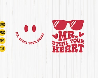 Mr. Steal Your Heart SVG: Groovy Valentine Boy Shirt (Digital File)