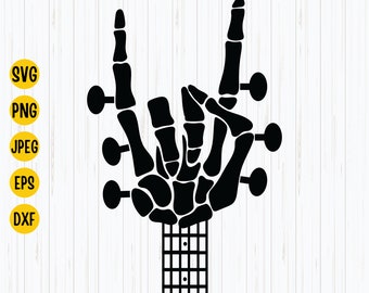 Guitare squelette rock and roll SVG : mélomane d'Halloween (fichier à découper)