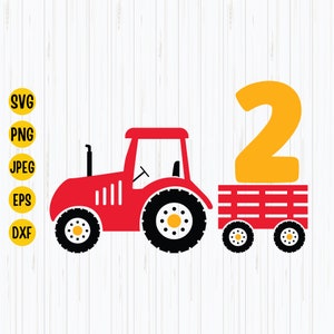 Second Birthday Tractor SVG: Farm Theme, Number 2 (Digital Download)