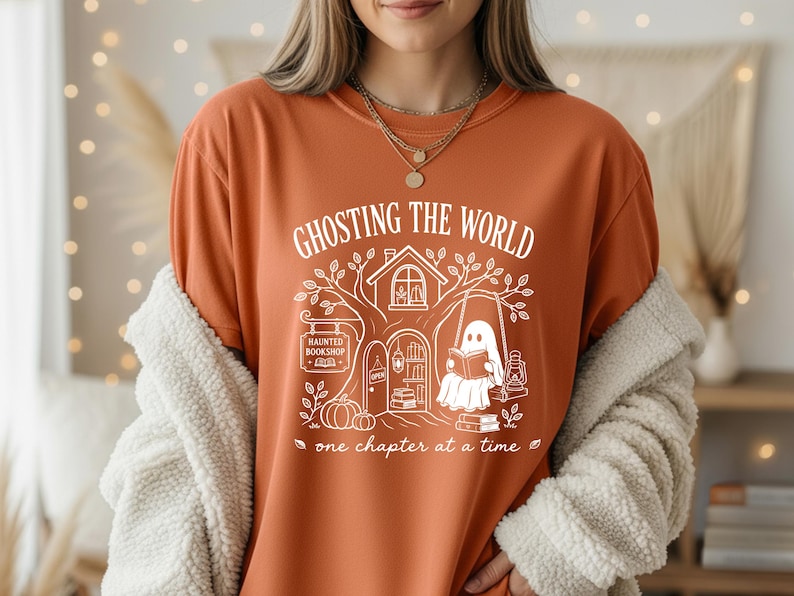 Ghosting The World SVG: Ghost Reading Book Lover Halloween, Bookish Fall Autumn Reader Digital Download