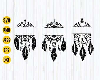 Monogram dromenvanger SVG: Boho Feather Design (digitale download)