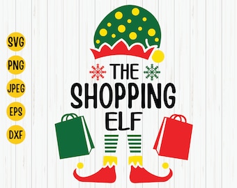 Elfo de compras navideño SVG: Diseño de pijama familiar (Descarga digital)