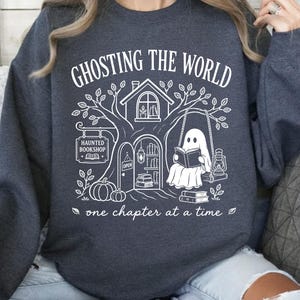 Ghosting The World SVG: Ghost Reading Book Lover Halloween, Bookish Fall Autumn Reader Digital Download