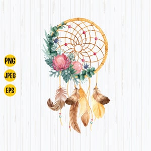 Floral Dreamcatcher PNG: Watercolor Boho Design (Digital Download)