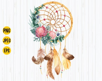 Bloemendromenvanger PNG: aquarel boho-ontwerp (digitale download)