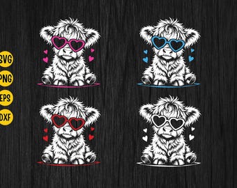 Baby Highland Cow with Sunglasses SVG:  Western Farm Animal Graphic, Cow Lover Digital Download