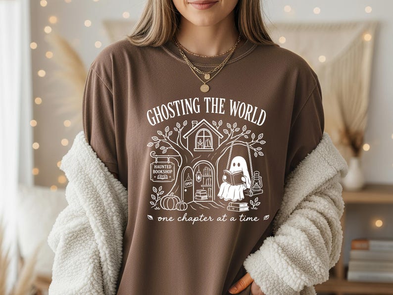 Ghosting The World SVG: Ghost Reading Book Lover Halloween, Bookish Fall Autumn Reader Digital Download