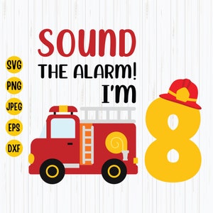 Kids Fire Truck 8th Birthday SVG: Firefighter Shirt Design (Digital Download)