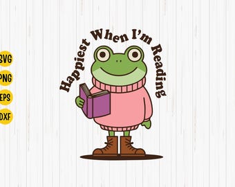 Frog Reading Book SVG, Bookish Design (Digital Download)