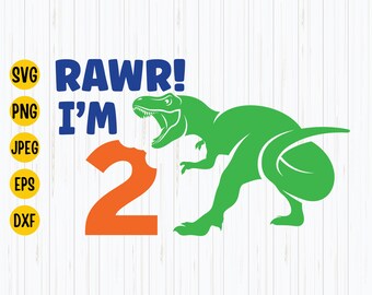 RAWR I'm 2 Dinosaur SVG: 2nd Birthday Shirt Design (Digital Download)