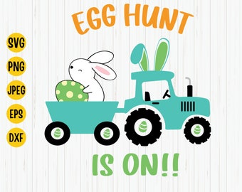 Easter Egg Hunt Tractor SVG: Bunny Shirt Design, Cricut Cut File