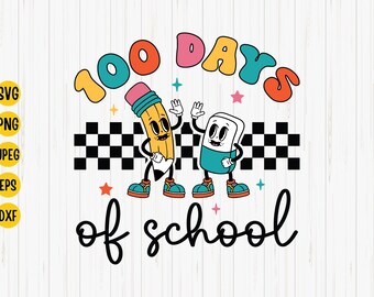 Rétro 100 jours d'école SVG : conception de chemise d'enseignant (téléchargement numérique)