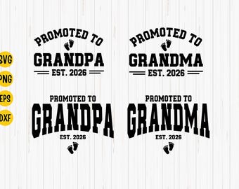 Promoted To Grandpa and Grandma 2026 SVG Bundle: Gender Reveal, Pregnancy Announcement Digital Download