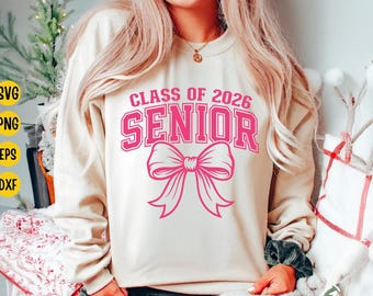 Senior Class of 2026 SVG: Coquette Pink Bow, Graduation Design (Digital Download)